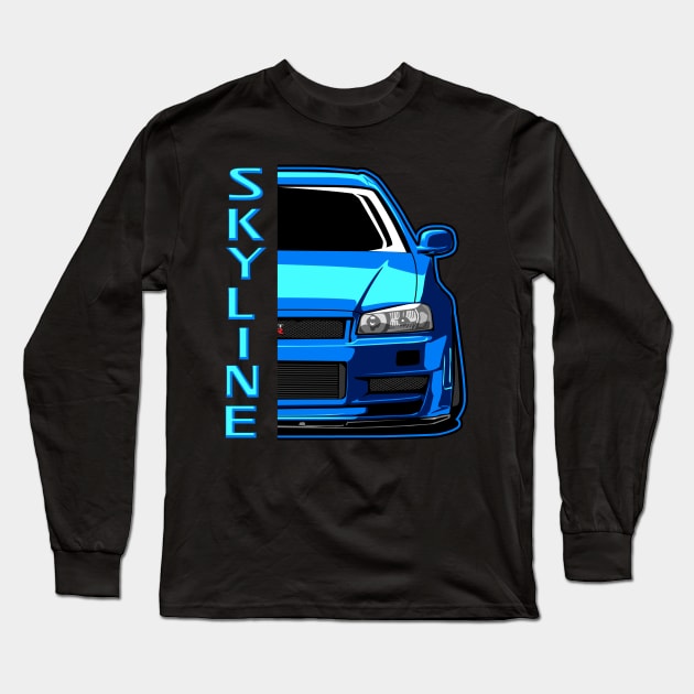 skyline r34 gtr godzilla jdm japan paul walker fast and furious Long Sleeve T-Shirt by ASAKDESIGNS